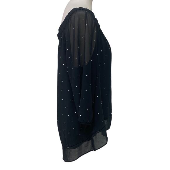 Maurices Womens Large Off The Shoulder Long Sleeve Sheer Metallic Studs Top - Picture 3 of 6